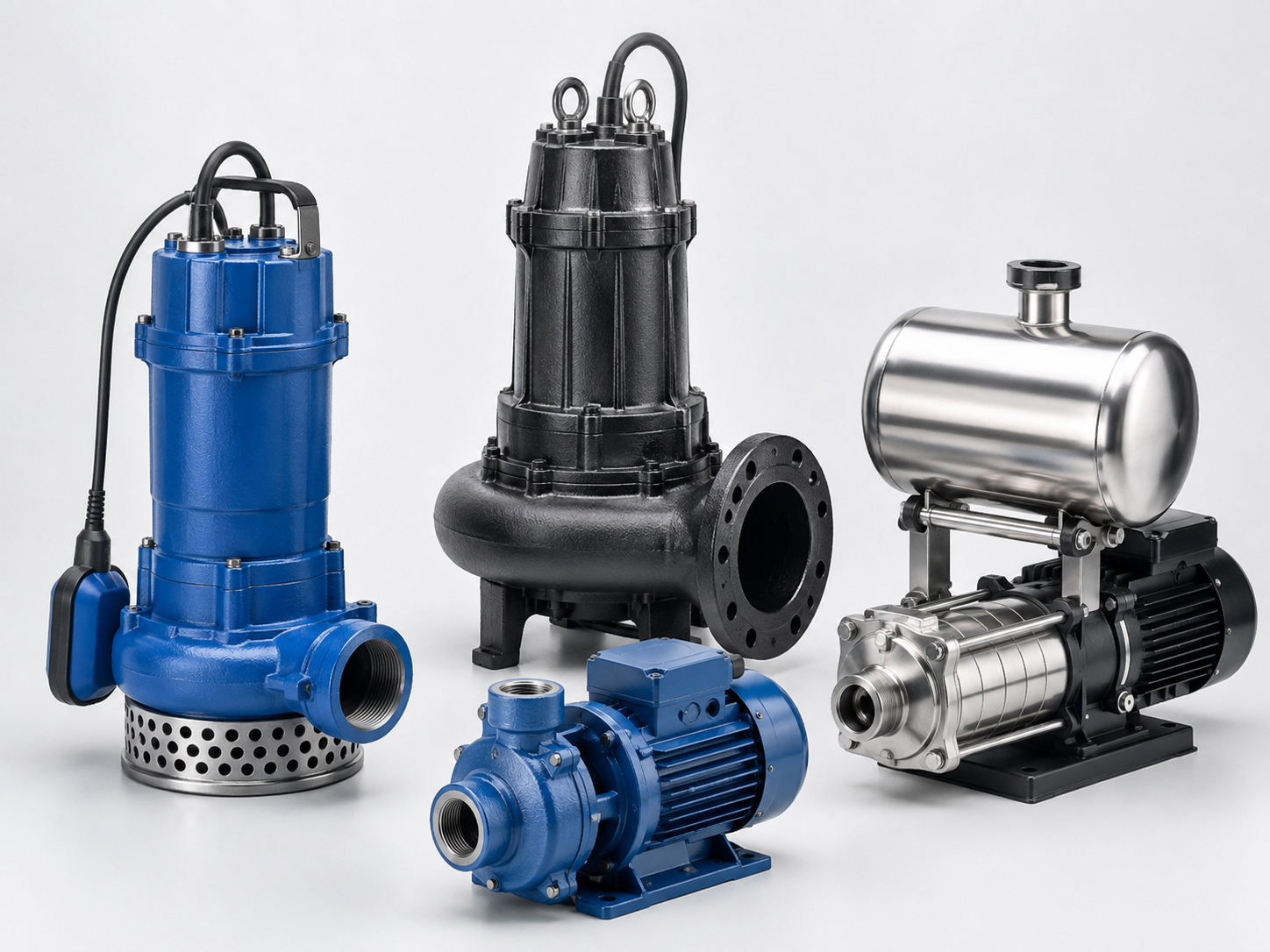 Representative industrial submersible, sewage and monoblock pumps
